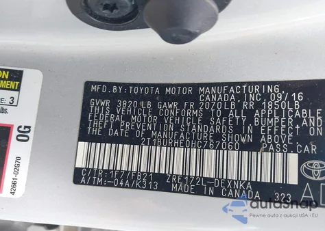 2017 Toyota Corolla Le из США, поврежденный, VIN 2T1BURHE0HC767060